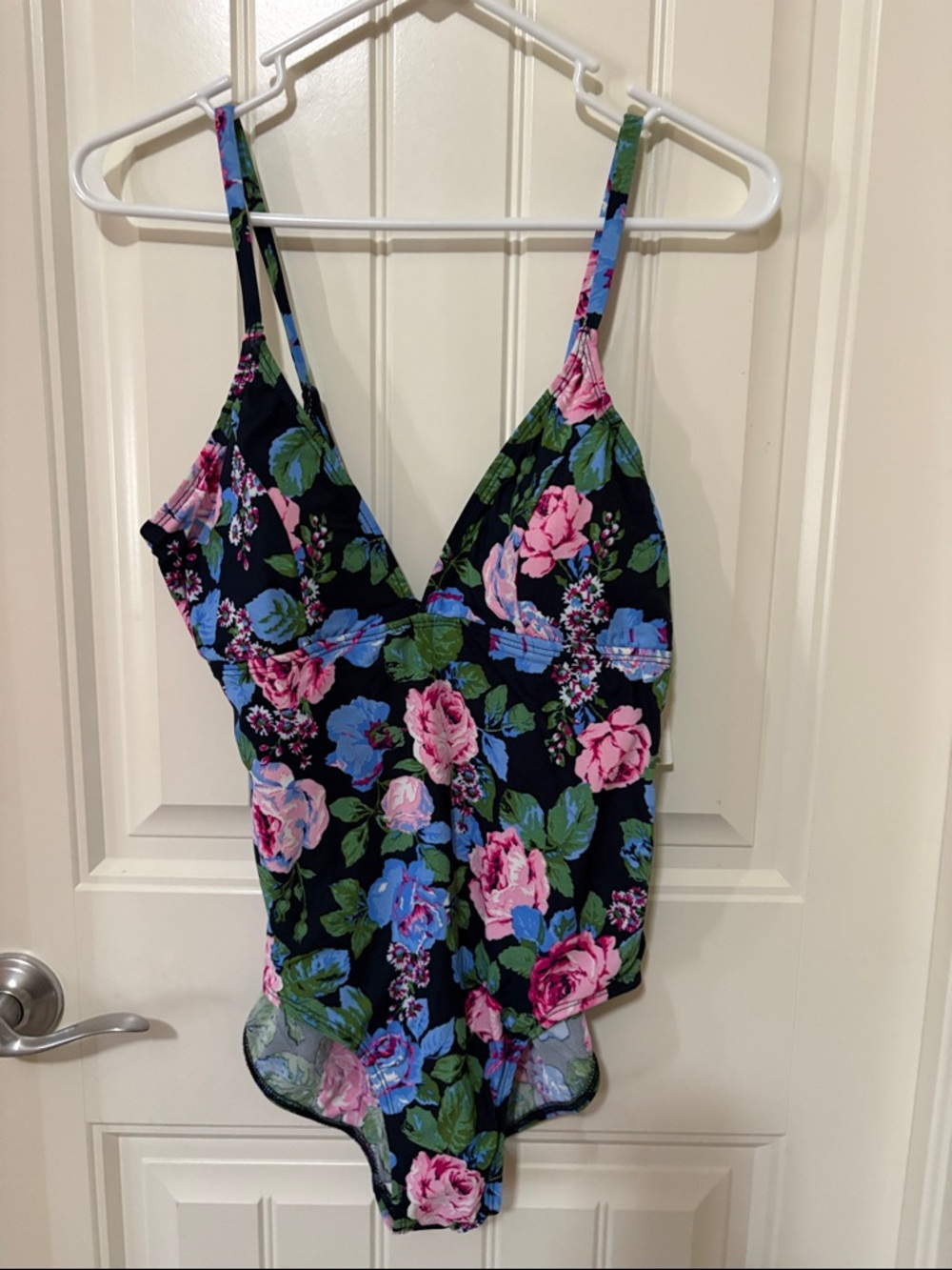 NWT Liz Claiborne Black‎ Navy Floral One-Piece Swimsuit with Pink & Blue Flowers